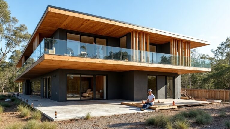 Architect designed two storey home with timber cladding and glass balustrades