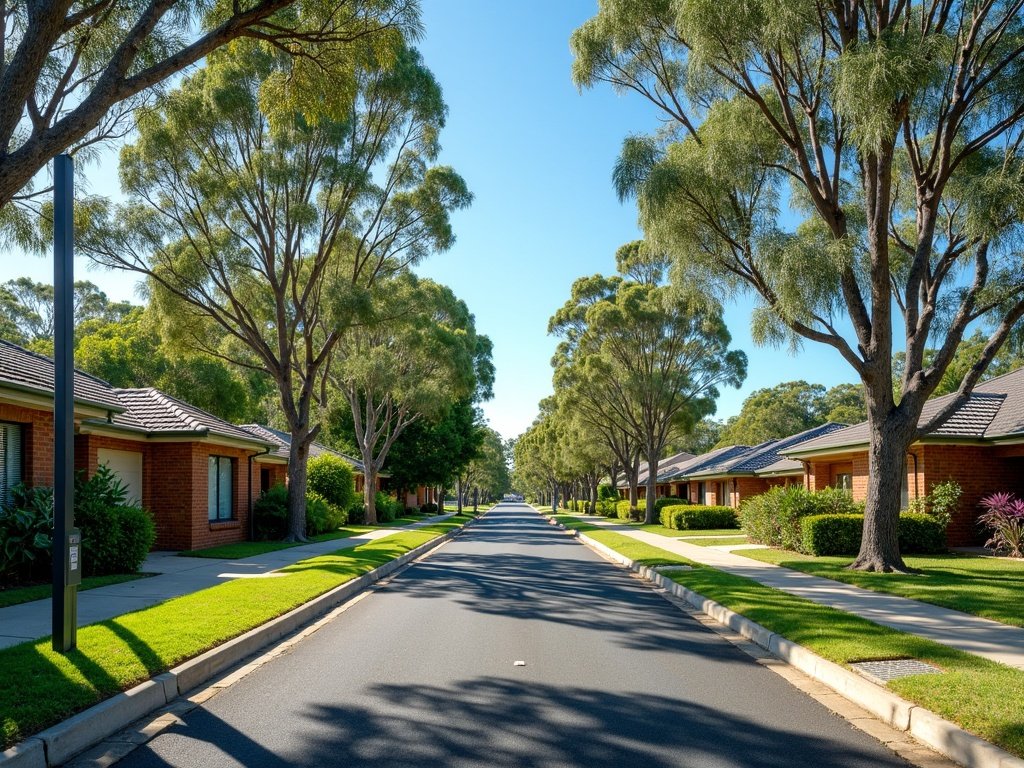 Quiet leafy residential street in a family suburb on the south side of Brisbane, Queensland